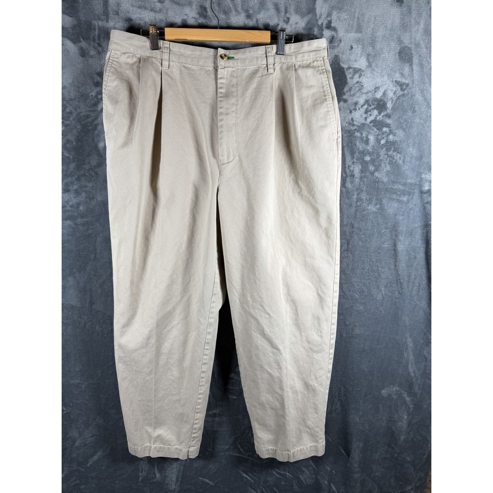 Tommy Hilfiger Men's Beige Pleated Classic Fit Cotton Pants Straight Leg 40x32